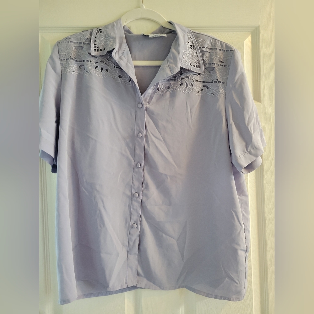 Lisa Josephs Womens Vintage Lavender Buttondown Blouse Open Eyelet Lace Details